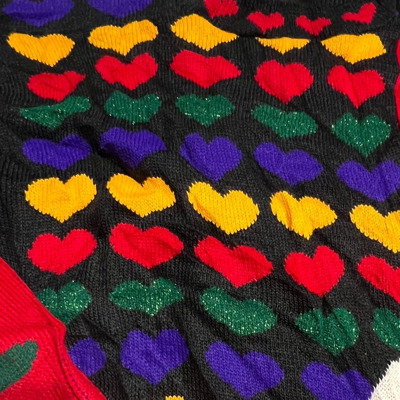 Vintage Snoopy & Friends Joe Cool Sweater Womens Medium Rainbow Hearts 90s USA - Picture 3 of 10